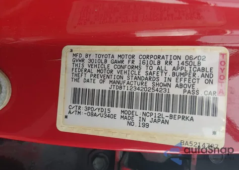 2002 Toyota Echo from USA, damaged, VIN JTDBT123420254231